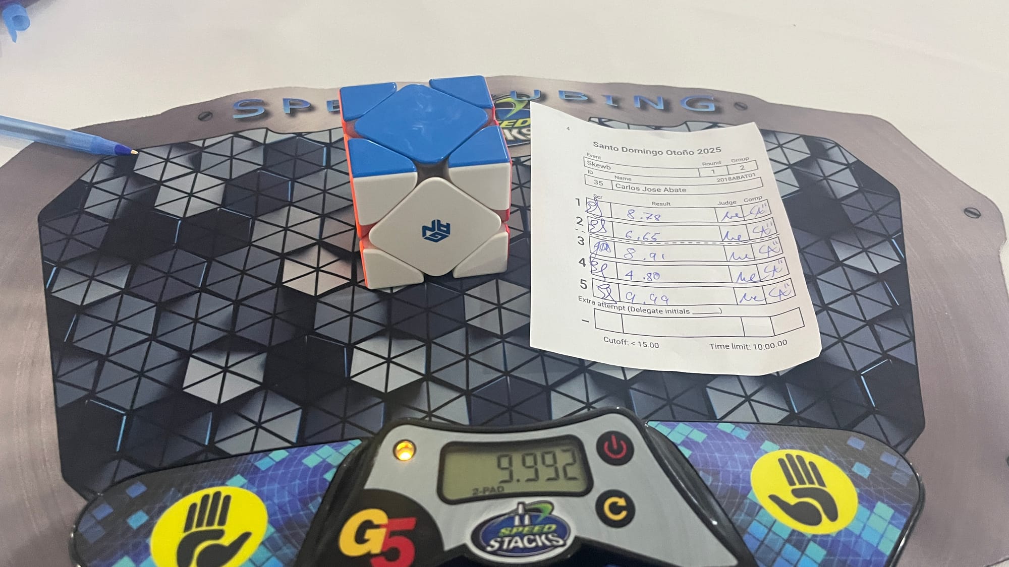 My Skewb average of 5 for SD Otoño 2025! 8.78, 6.65, 8.91, (4.80), (9.99).