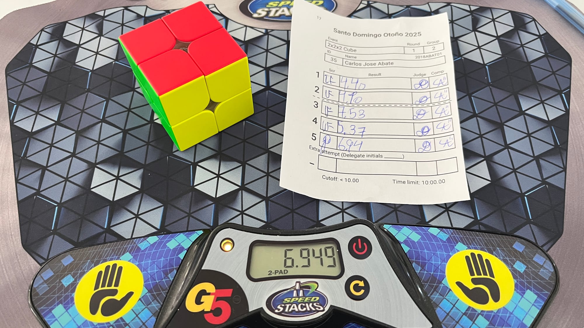 My 2x2 average of 5 for SD Otoño 2025! 4.40, (4.10), (7.53), 5.37, 6.94.