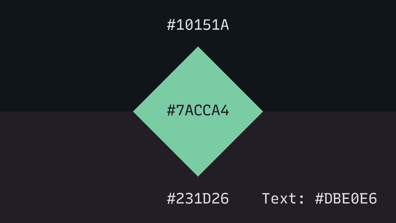 The colour codes for the original Absolute Magnitude art idea. The background was a gradient from #10151A to #231D26, and the logo was #7ACCA4.