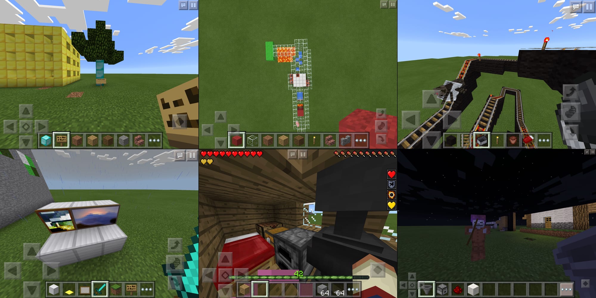 Screenshots of an old Creative Superflat world in Minecraft: Pocket Edition.