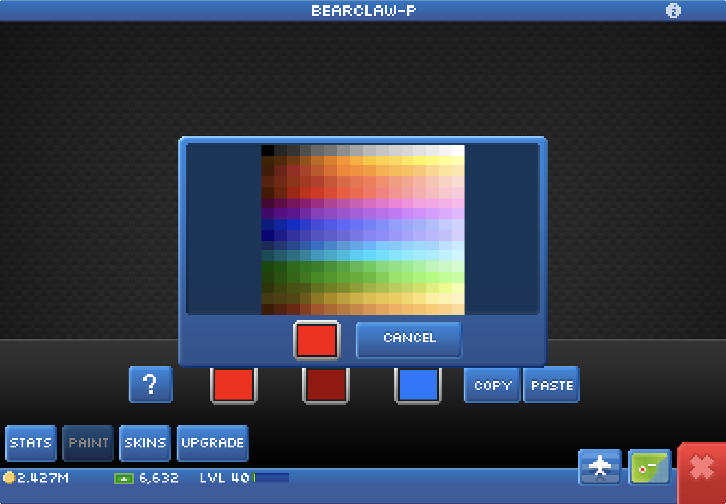 The current colour selection menu, with a colourful grid and a square you can click on to select specific RGB values.