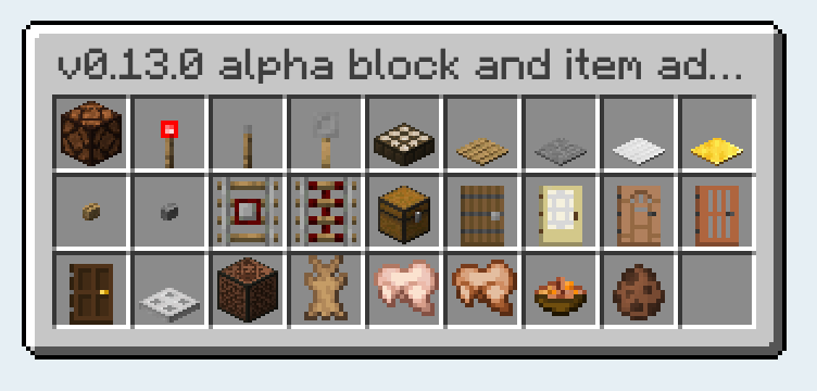 The items added to the Minecraft Pocket Edition v0.13.0 alpha.