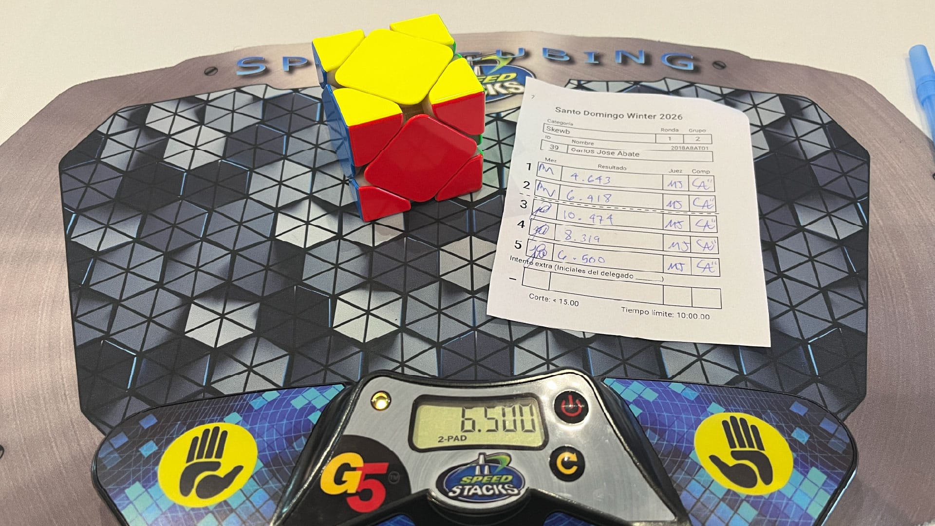 My 7.07 Skewb average of 5 for SD Winter 2026. (4.64), 6.41, (10.47), 8.31, 6.50.