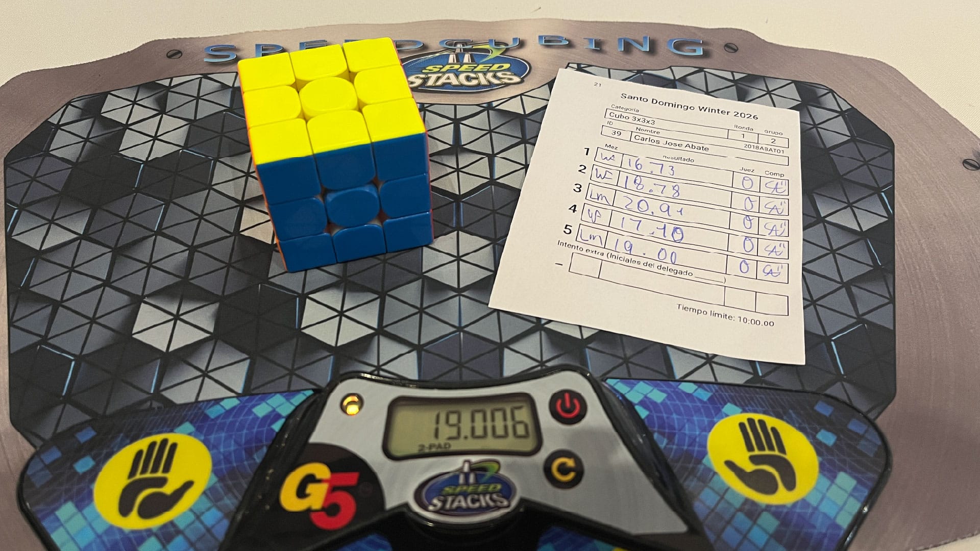 My 18.29 3x3 average of 5 in Round 1 for SD Winter 2026. (16.73), 18.78, (20.91), 17.10, 19.00.