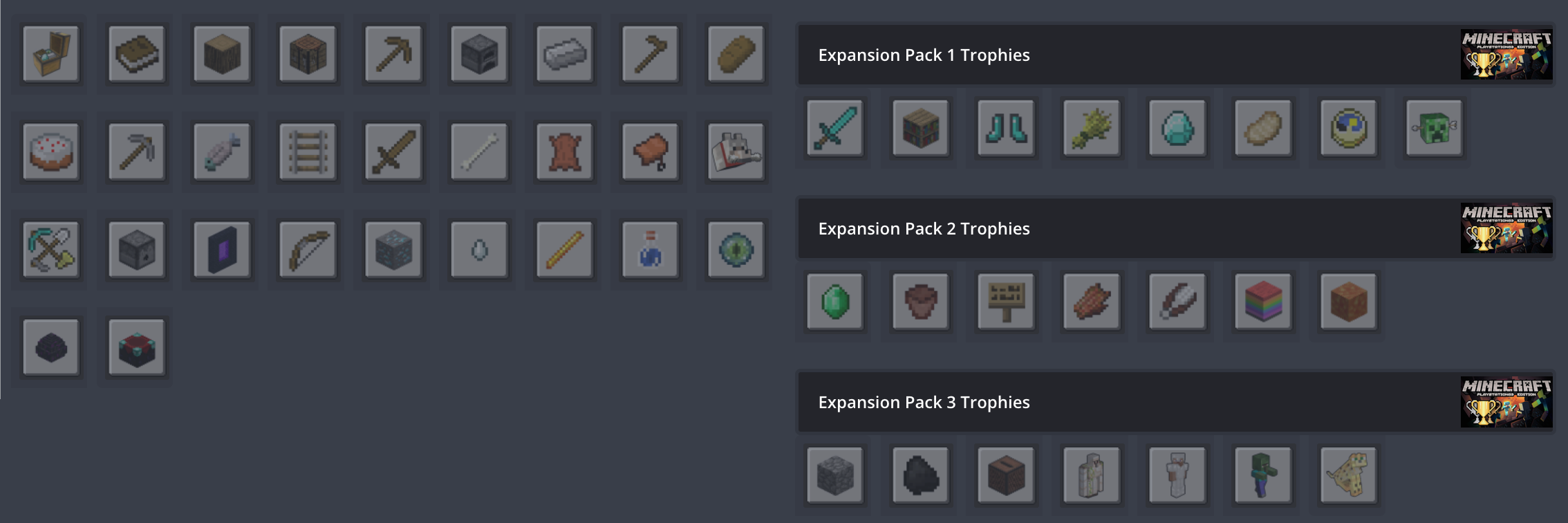 The 29 original achievements, and 22 additional ones for Minecraft on the PS3.