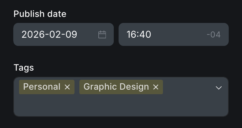 The publish date for this post, 2026-02-09 at 16:40 AST, and the tags for this post in some yellow-tinted buttons.