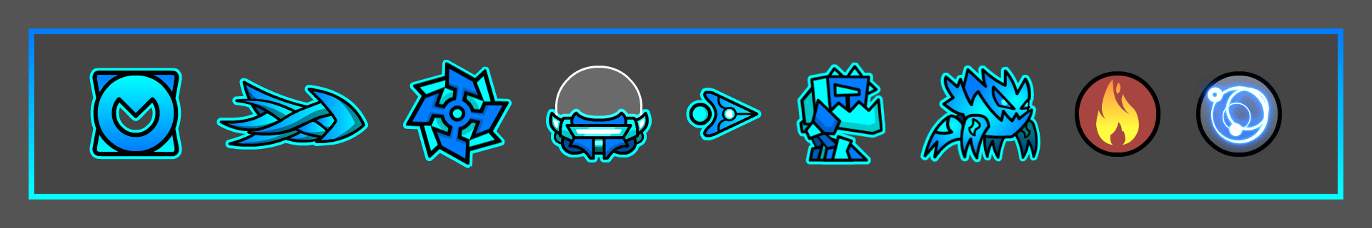 AltaKarl's original 2.11 icon set. It uses medium blue and cyan and only features icons from the community shop.