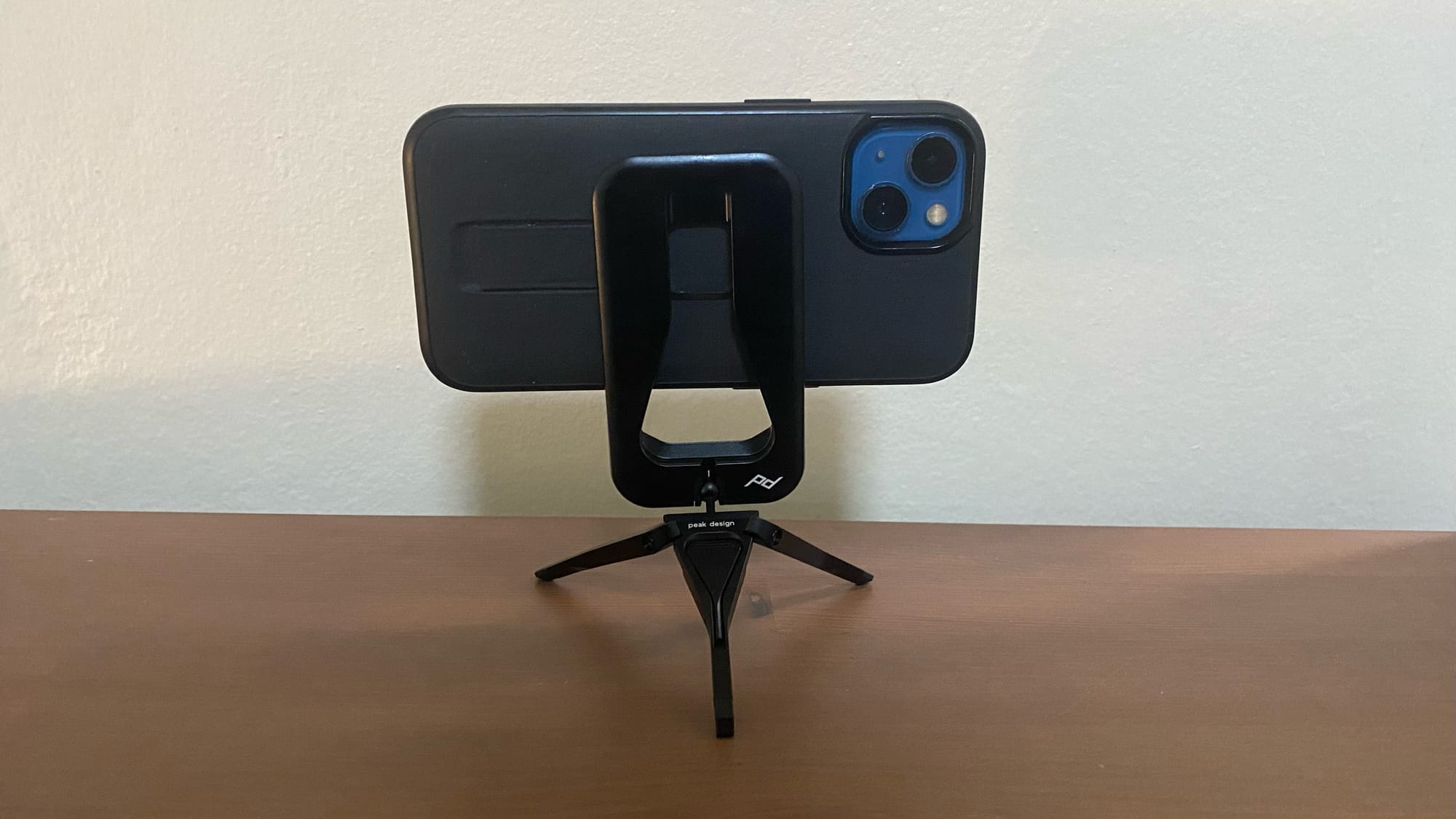 My iPhone 13 in a Peak Design Everyday case, on a Peak Design Mobile Tripod.