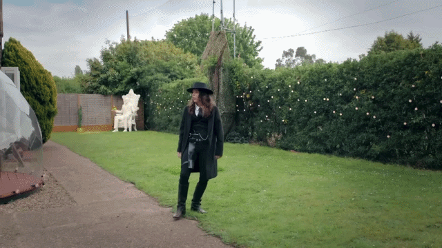 GIF of Taskmaster UK S13 E6. Bridget Christie walks weirdly.