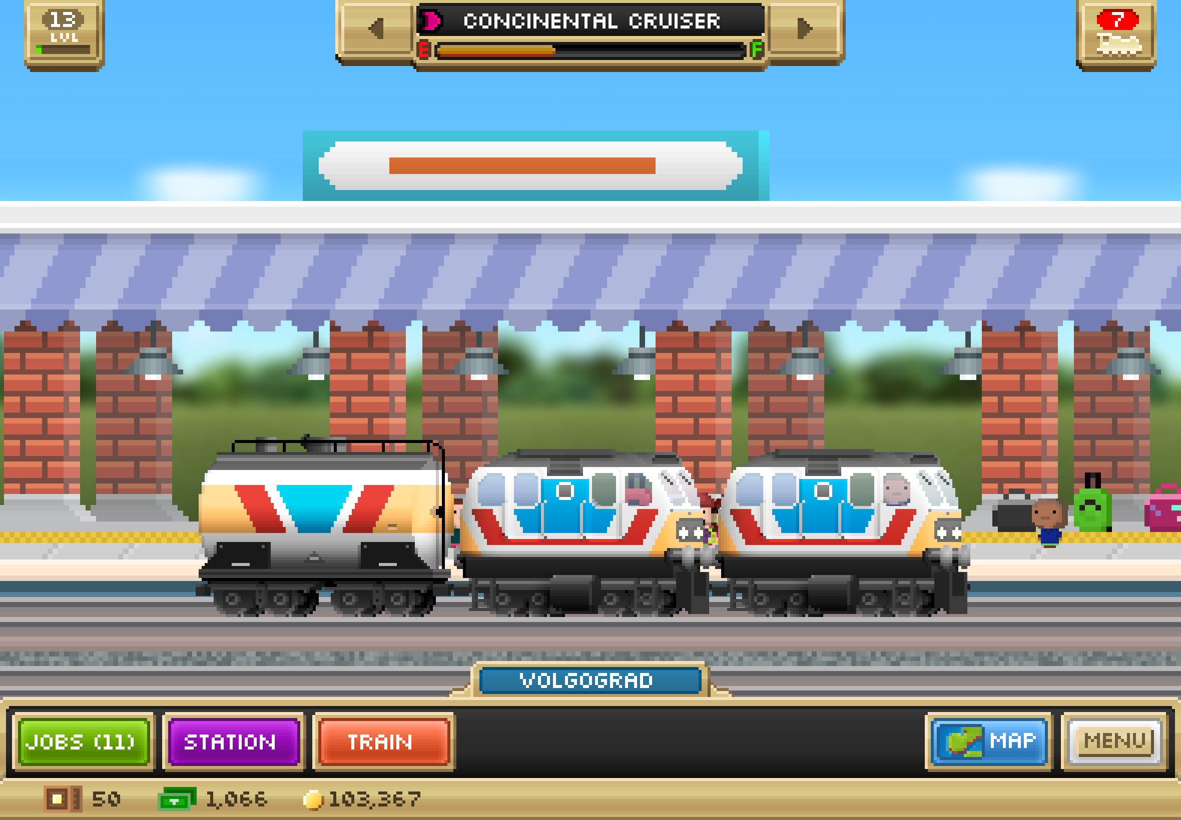 A screenshot of my National Express train, named "The Continental Cruiser", waiting in Volgograd station.