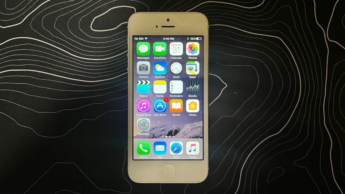 My iPhone 5, on the first page of its homescreen.