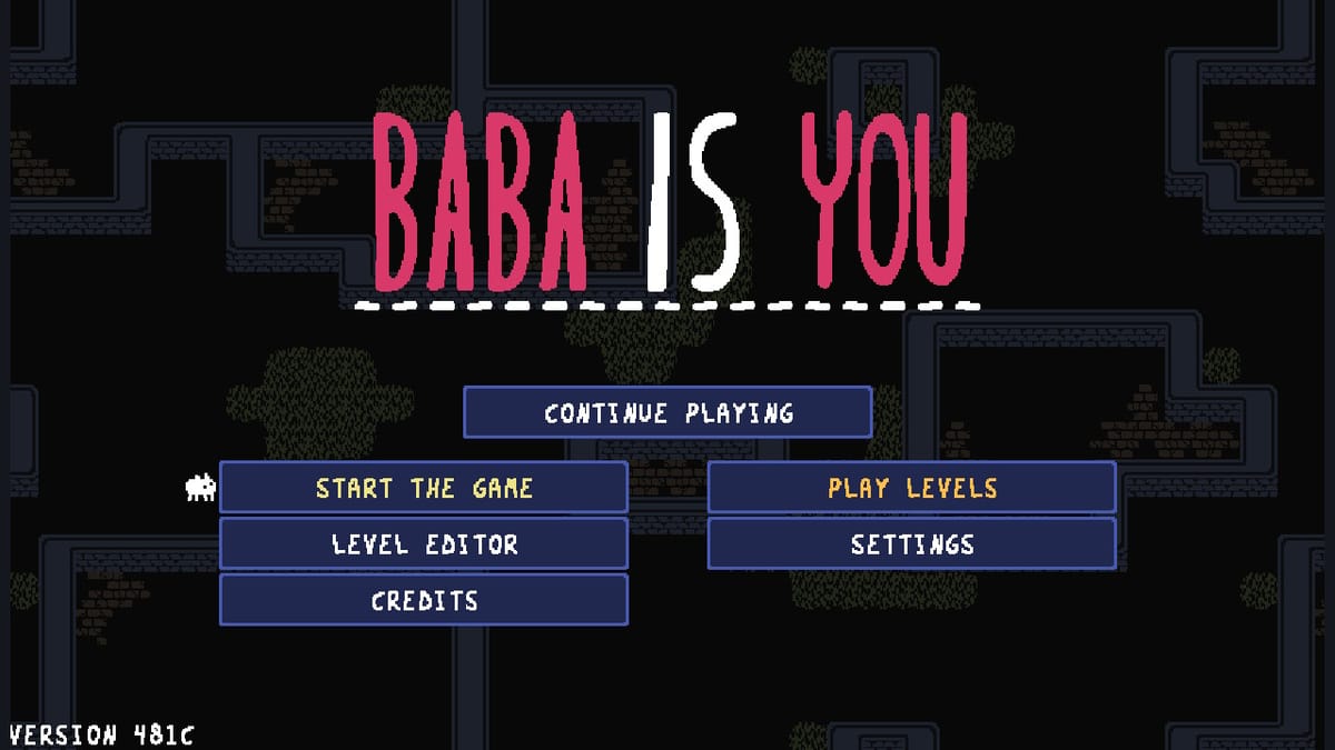 The title screen of Baba Is You.