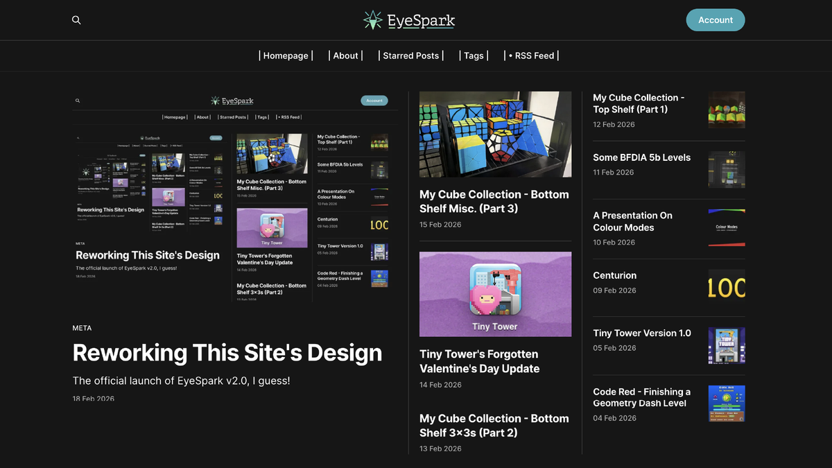 The EyeSpark homepage as of the release of this exact entry.