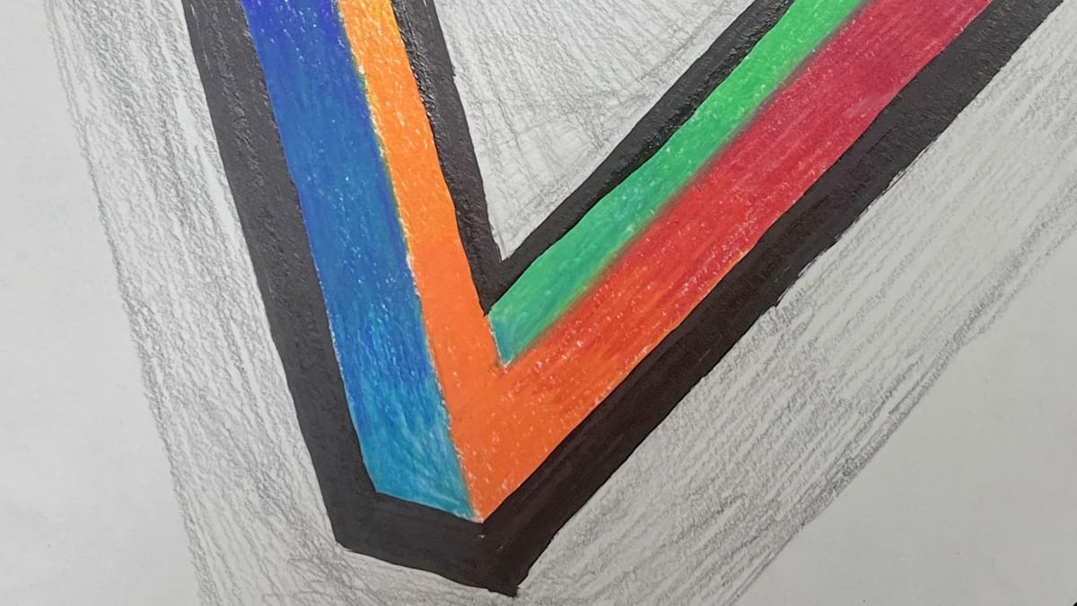 A corner of the impossible triangle I drew in November 2023.