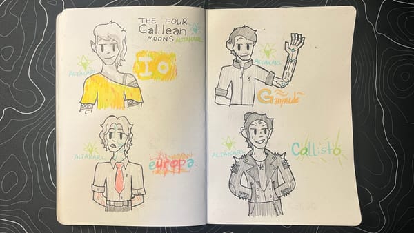 All the four characters I created based on the Galilean Moons on my notebook.
