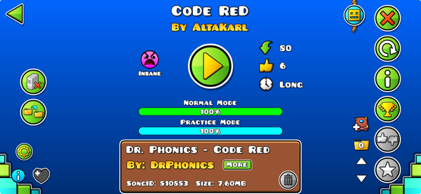 Geometry Dash menu for CoDe ReD by AltaKarl. 
