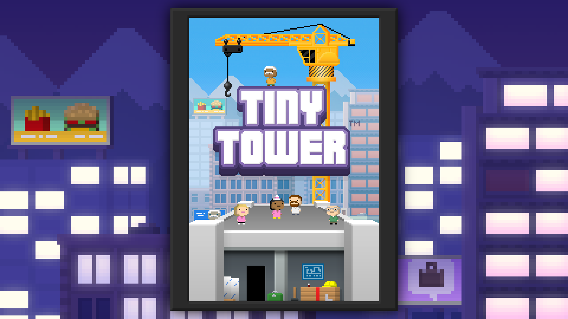 The loading image for the original version of Tiny Tower.